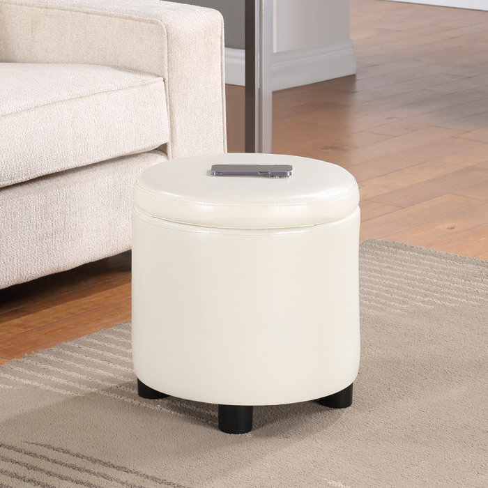 Lark Manor Ahl Arsy 15.75'' Wide Faux Leather Round Storage Ottoman ...